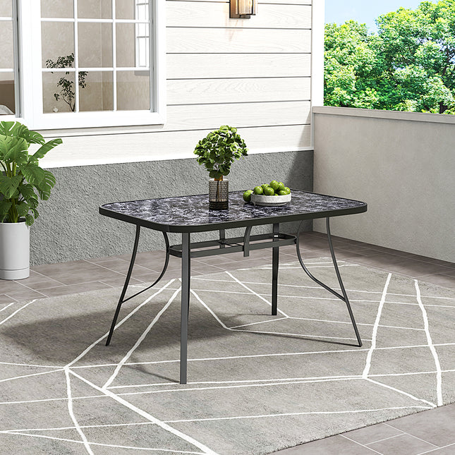 120×80cm Black Garden Coffee Table with Glass Marble Top