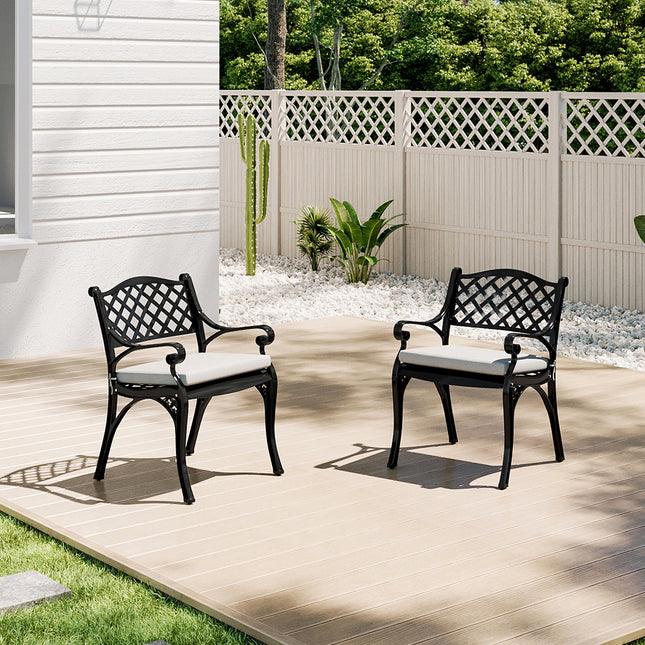 Outdoor 2PCS Black Cast Aluminium Garden Dining Chairs With Cushion