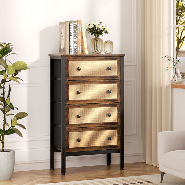 Rustic Rattan Storage Cabinet with Four Drawers 104cm