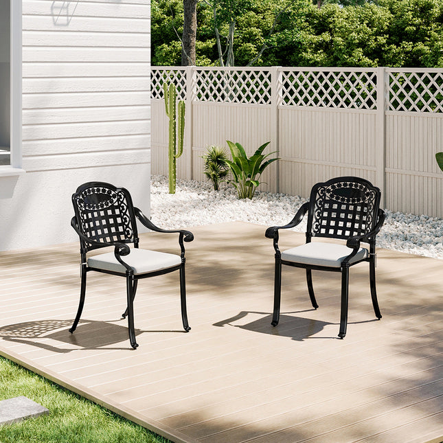 Black Set of 2 Outdoor Dining Chairs with Cushions  55 W x 89cm H