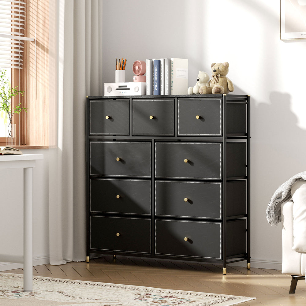 Nine drawer plastic storage cabinet in black
