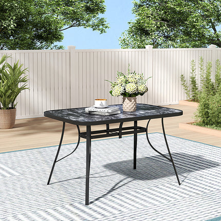 120x80cm Black Rectangular Garden Tempered Glass Marble Coffee Table