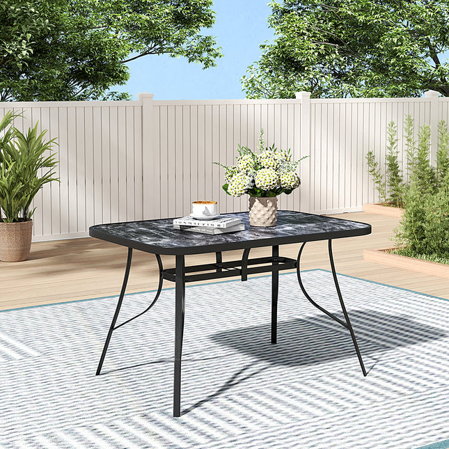 120x80cm Black Rectangular Garden Tempered Glass Marble Coffee Table