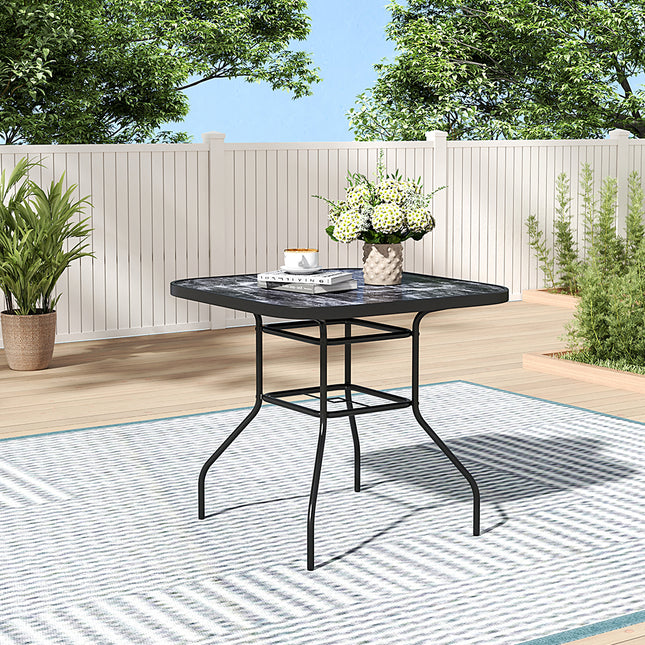 80x80cm Black Square Garden Tempered Glass Marble Coffee Table