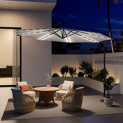 Outdoor 32 LED Lighted Patio Umbrella with Crank Lift System No Base