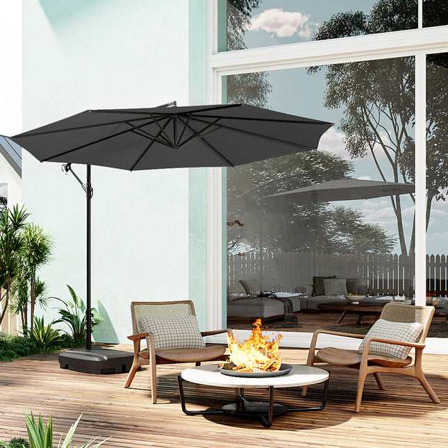 3M Large Patio Cantilever Parasol Outdoor SunShade Umbrella Dark Grey