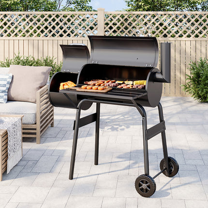 Portable Outdoor Charcoal BBQ Grill with Offset Smoker