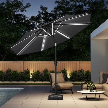 3M Large Solar Powered LED Patio Umbrella for Outdoor Garden Beach with Square Base