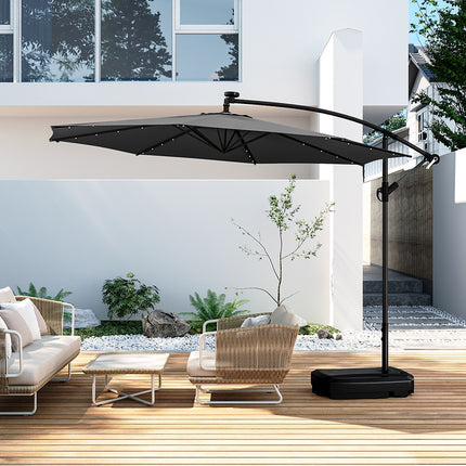 3M Outdoor 32 LED Lighted Patio Umbrella with Crank Lift System with Rectangular Base