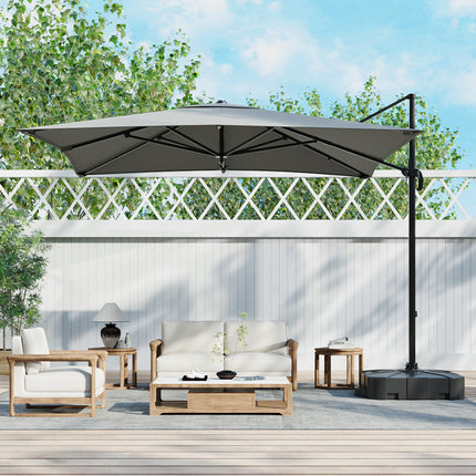 3M Large Square Canopy Rotating Outdoor Cantilever Parasol with Plastic Base