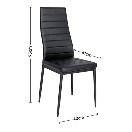 Set of 2 PU Leather Padded Seat Metal Legs Dining Chair Black 95cm