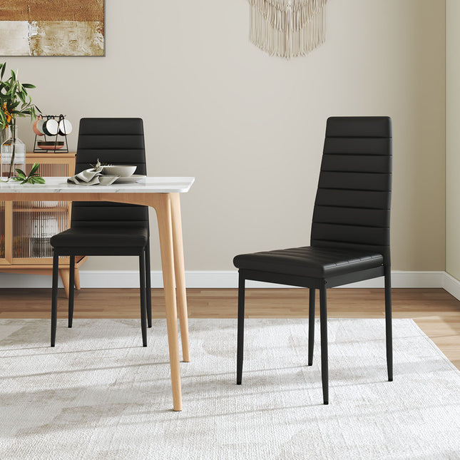 Set of 2 PU Leather Padded Seat Metal Legs Dining Chair Black 95cm