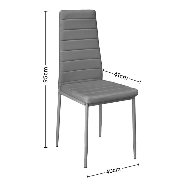 Set of 4 PU Leather Padded Seat Metal Legs Dining Chair Grey 95cm H