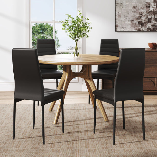 Set of 4 PU Leather Padded Seat Metal Legs Dining Chair Black