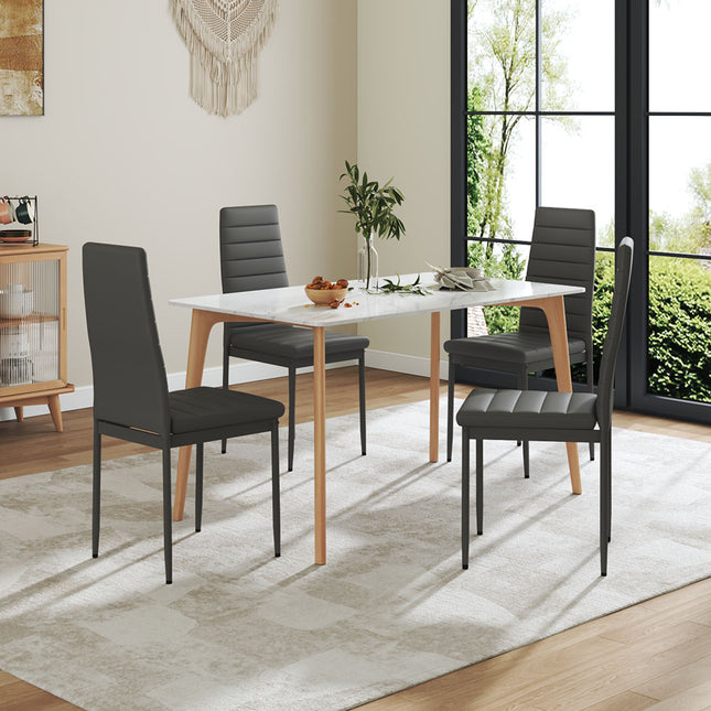Set of 4 PU Leather Padded Seat Metal Legs Dining Chair Grey 95cm H