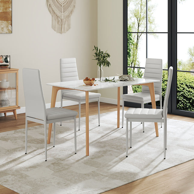 Set of 4 PU Leather Padded Seat Metal Legs Dining Chair White 95cm