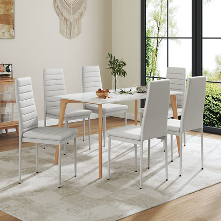 Set of 6 PU Leather Padded Seat Metal Legs Dining Chair White
