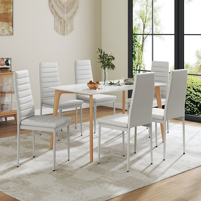 Set of 6 PU Leather Padded Seat Metal Legs Dining Chair White