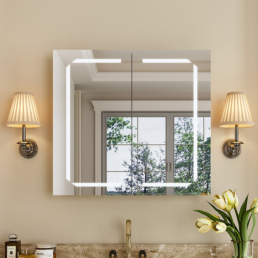Double Door LED Mirror Cabinet with Shaver Socket 650mm x 600mm