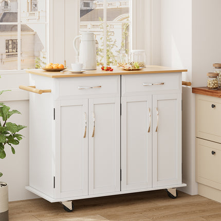 2 Drawers Kitchen Mobile Trolley Storage Cabinet,White