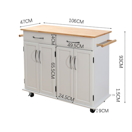 2 Drawers Kitchen Mobile Trolley Storage Cabinet,White