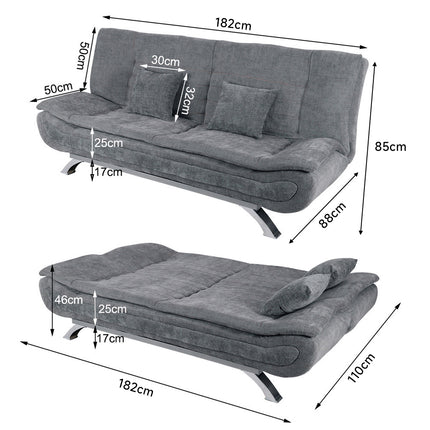 Grey Shell 3 Seater Recliner Sofa Bed with 2 Pillows