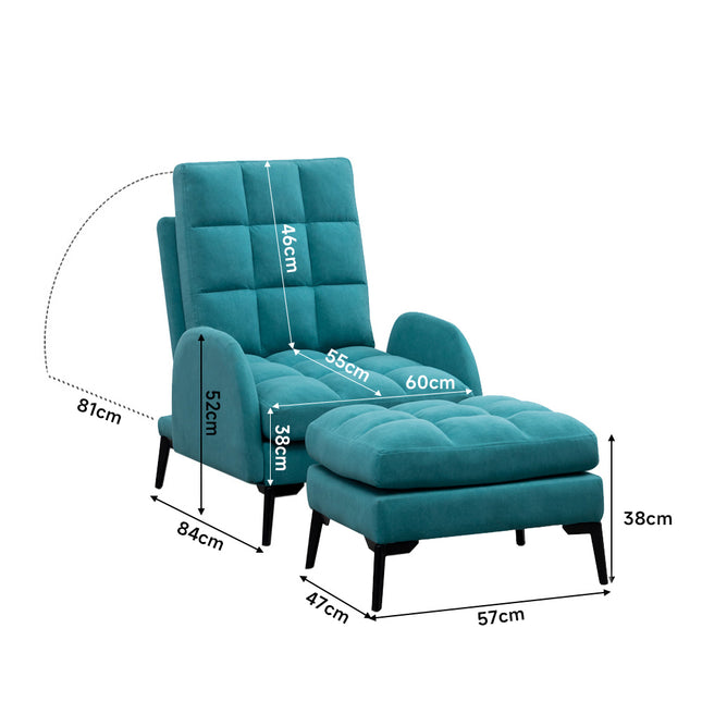 Frosted Velvet Recliner Armchair with Thickened Footstool, Green