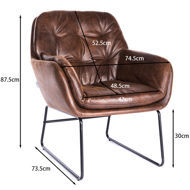 Bronzing Leather Double Layer Padded Chair Armchair, Brown