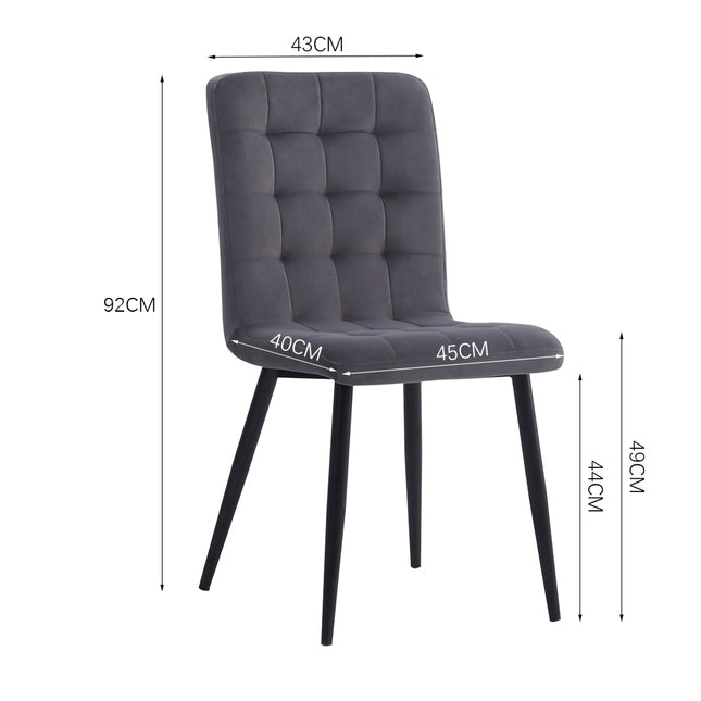 Set of 4 Buttoned Frosted Velvet High Back Dining Chairs Dark Grey