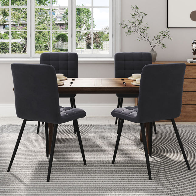 Set of 4 Buttoned Frosted Velvet High Back Dining Chairs Dark Grey