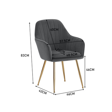 Dark Grey Velvet Upholstered Dining Chair Set of 2 with Golden Legs