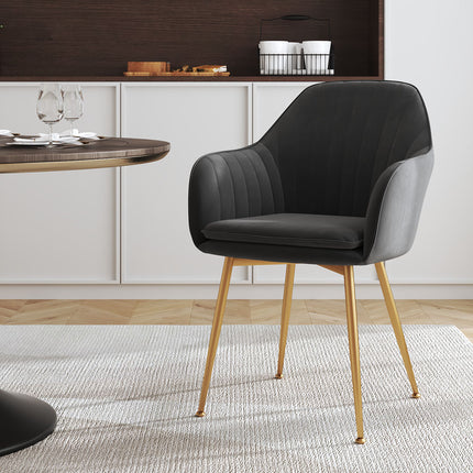 Dark Grey Velvet Upholstered Dining Chair Set of 2 with Golden Legs