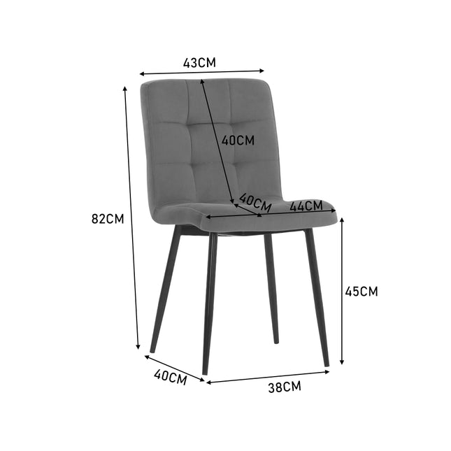 Set of 4 Matte Velvet Padded Dining Chairs Dark Grey 82cm H
