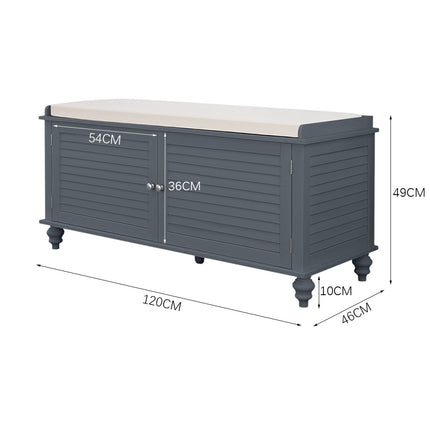 Grey Shutter Door Shoe Cabinet Storage Bench 120x49cm