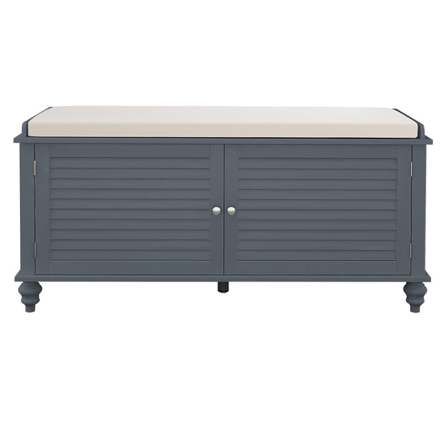 Grey Shutter Door Shoe Cabinet Storage Bench 120x49cm