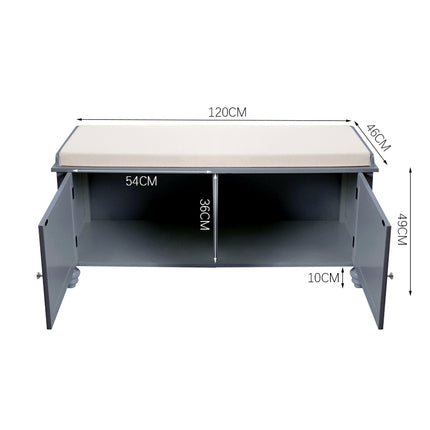 Grey Shutter Door Shoe Cabinet Storage Bench 120x49cm