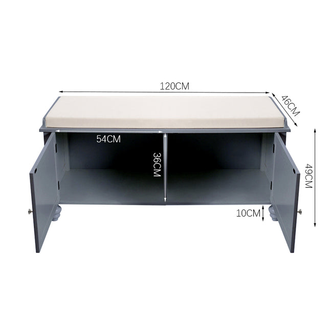 Grey Shutter Door Shoe Cabinet Storage Bench 120x49cm