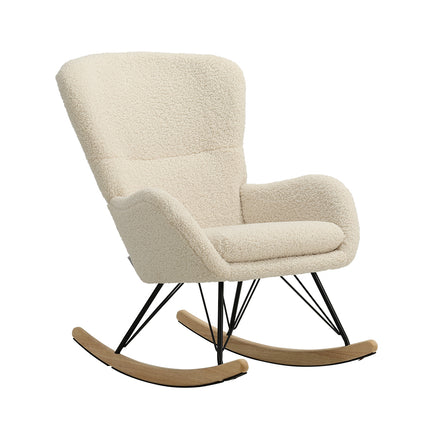 Beige Faux Wool Upholstered Rocking Chair