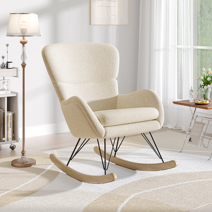 Beige Faux Wool Upholstered Rocking Chair