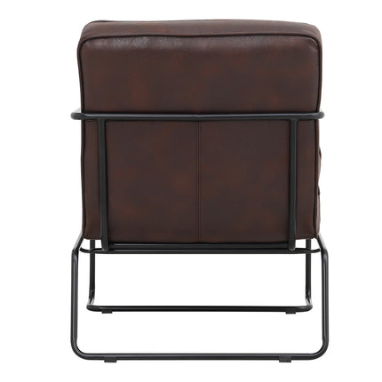 Brown Mid-Century PU leather Linen Armchair with Metal Base