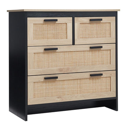 Beige Wooden Storage Cabinet with Rattan Drawer Console Table