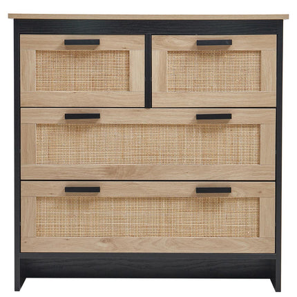 Beige Wooden Storage Cabinet with Rattan Drawer Console Table