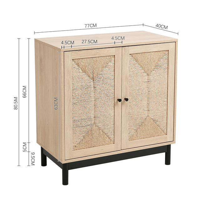 Rustic Wooden Sideboard with Woven Doors 77x80cm H