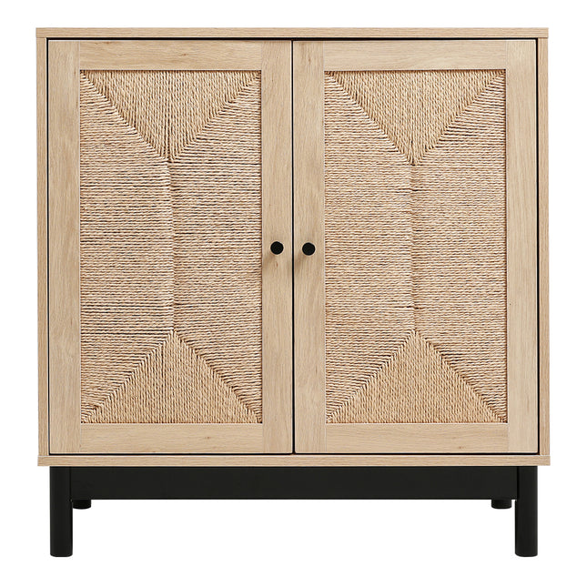Rustic Wooden Sideboard with Woven Doors 77x80cm H