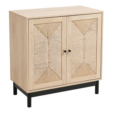 Rustic Wooden Sideboard with Woven Doors 77x80cm H