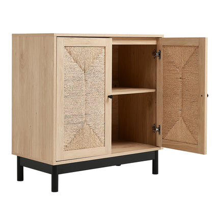 Rustic Wooden Sideboard with Woven Doors 77x80cm H