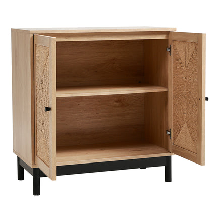 Rustic Wooden Sideboard with Woven Doors 77x80cm H