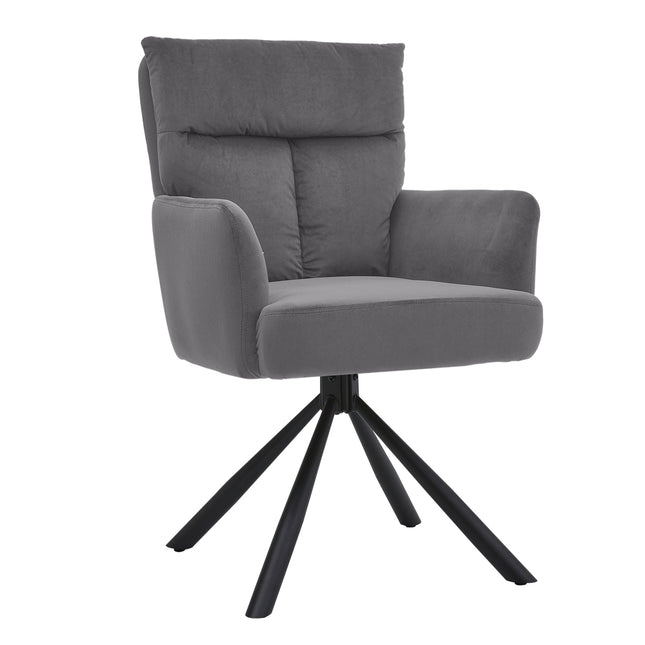 Grey Modern Upholstered Swivel Armchair with Black Legs
