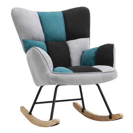 Tricolor Plaid Tufted Upholstered Rocking Chair