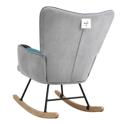 Tricolor Plaid Tufted Upholstered Rocking Chair